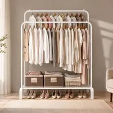 Arara Dupla Cabideiro De Roupa Com Sapateira para Quarto Closet Multiuso cor Branco Ikaza