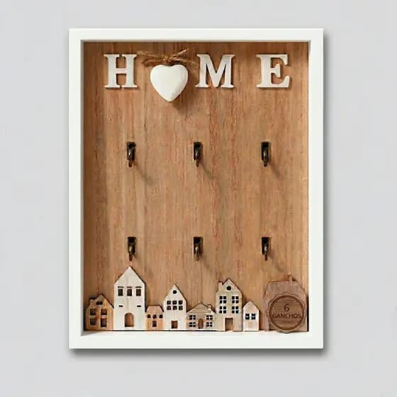 Porta Chaves Parede MDF 6 Ganchos Home Decorativo Entrada