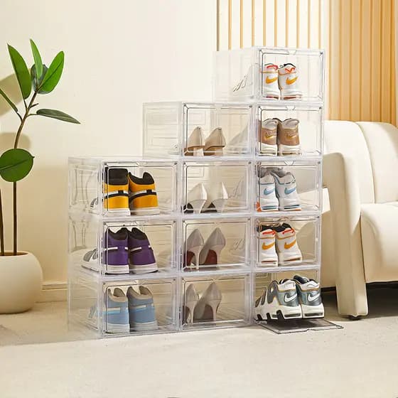 10 Caixas Plástica com Tampa de Acrílico para Sapatos Tênis Fecho Magnético
