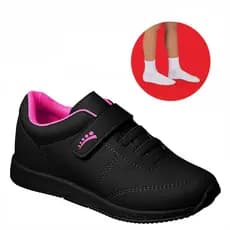 Tênis Infantil Ortopasso Jogging Menina Preto com Pink Kit com 1 par de meia Meia Escolar Básico