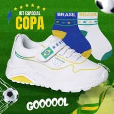 Tênis Infantil Ortopasso Brasil Copa Futebol Colorido+ Meia Menino Menina Escolar Confortável Leve