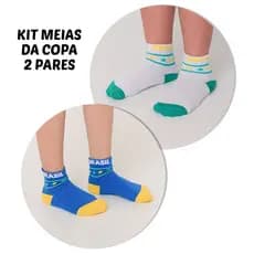 Kit 2Pares Meias Menino Menina Brasil Copa Escolar Futebol Criança Escola