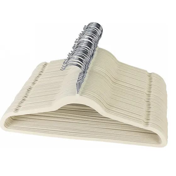 Kit 150 Cabides De Veludo Ultra Fino Antideslizante Bege