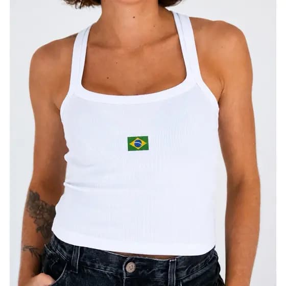 Regata canelada Feminina bordado Brasil