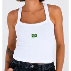 Regata canelada Feminina bordado Brasil