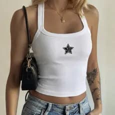 Cropped regata canelada bordado estrela