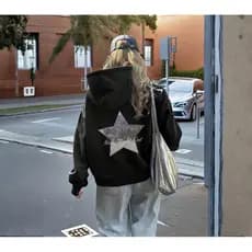 Blusa moletom com capuz, manga longa de estrela espelhada casual inverno
