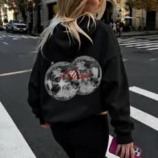 Moletom canguru com capuz blusa de frio manga longa casual com estampa globo espelhado