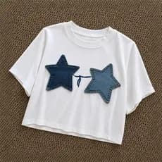 Camiseta Casual Feminina de Gola Redonda e Manga Curta com estampa de Estrela