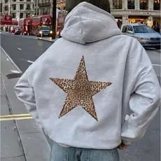 Moletom com capuz, estampa estrela de Leopardo casual.