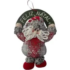 Placa Natalina Feliz Natal com Pelúcia - 24cm x 34cm