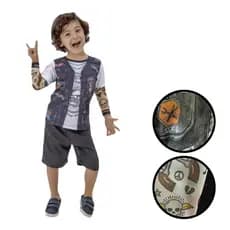 Fantasia Motoqueiro Infantil com Tatuagens