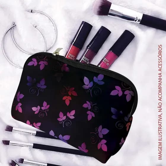 Bolsa Necessaire em Neoprene Feminino Purple Butterflies