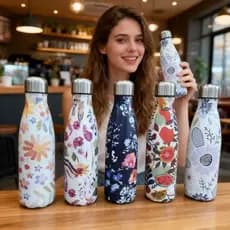 Garrafa Térmica Aço Inox Estampada Floral Animais 500ml Academia Fitness