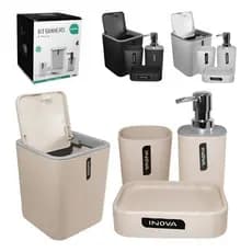 Kit 4 Peças Acessórios Para Banheiro Fwb Completo E Prático Preto