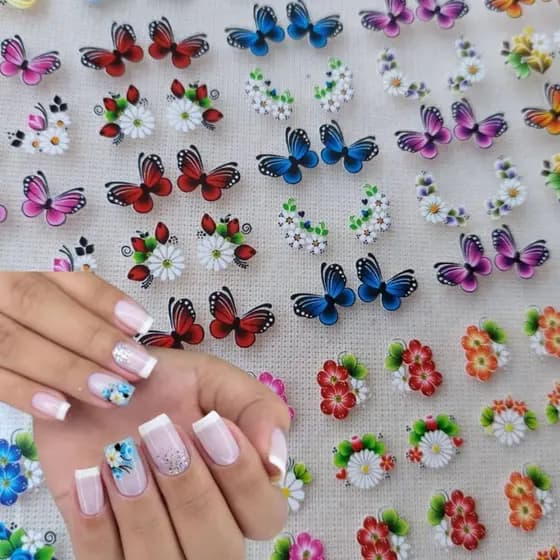 60 Par Adesivos de Unhas 3D Finalizados com Esmaltes Mão Pés Nails Art Adesivo