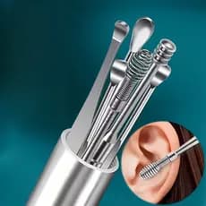 1/2/3 Conjunto De 6 Ferramenta De Limpeza De Ouvido em Aço Inoxidável Design de Colher Espiral Portátil com Chaveiro