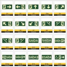 Kit 30 Placas de Sinalização de Emergência Fotoluminescente Antichamas