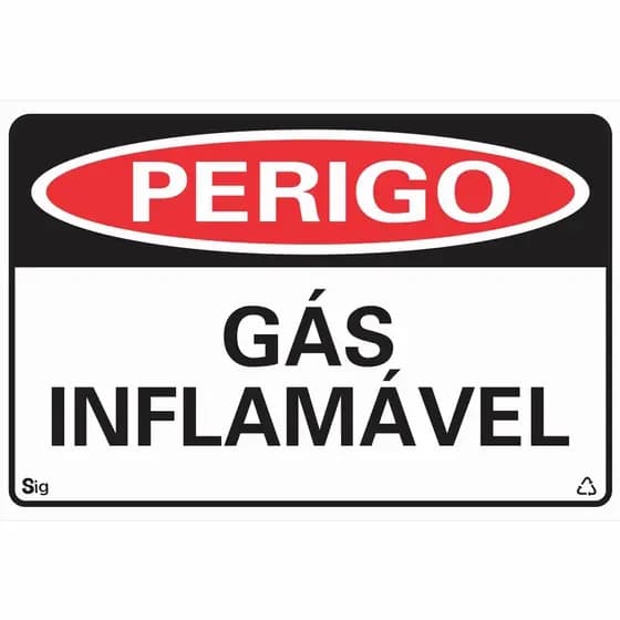 Placa de Sinalização PERIGO GÁS INFLAMÁVEL 20X30 cm