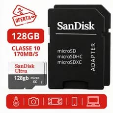 2x Cartão De Memória SanDisk 128GB Micro SD Ultra Classe 10 - 170MB/s Celular Câmera - Sem Embalagem