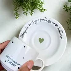 Kit Xícara Com Pires Personalizados Para Casamento Minimalista 180ml