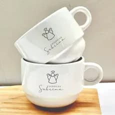 Xícara Personalizada Para Dindos Padrinhos de Batismo Minimalista Com Nome Tema Anjinho ENVIO RÁPIDO 180ml