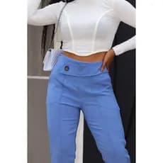 Calça Social Feminina Skinny Alfaiataria Linho Cintura Alta