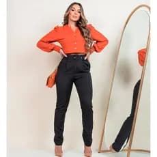 Calça Social Feminina Alfaiataria Skinny Com Cinto  Cintura Alta