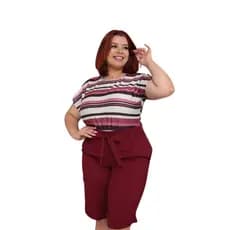Bermuda feminina linho cintura alta com laço plus size G1 G2 G3