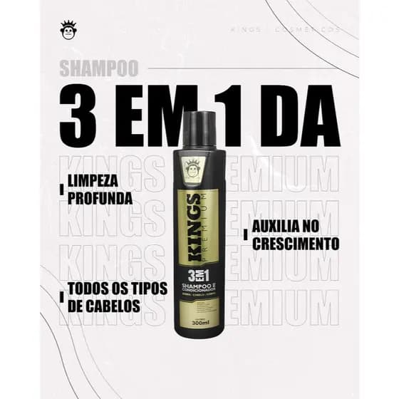 Shampoo e Condicionador 3 em 1 (cabelo, barba e corpo) - Kings