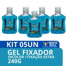 Kit 5 Gel Modelador White Bull 300g Extra Forte Efeito Brilho Incolor Sem Resíduos