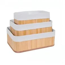 3 Cestos Organizadores Bambu Multifuncional Banheiro Quarto