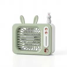 Mini Ventilador Orelhinhas Umidificador Recarregável Cor:Verde
