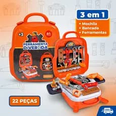 Kit Ferramentas Infantil 3em1 Mochila Bancada Brinquedo Menino Educativo Presente 3 4 5 Anos 22 Peças