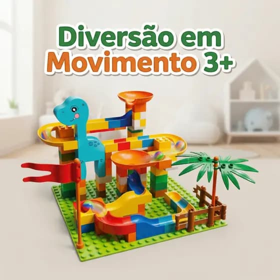 Pista Labirinto Dinossauro Infantil 3+ Blocos de Montar com Bolinha Educativo