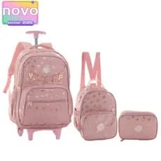 Kit Mochila 18” Escolar Juvenil 2 Rodas Estampa Borboleta Passeio Metalizado Luxo Com Lancheira Térmica E Estojo