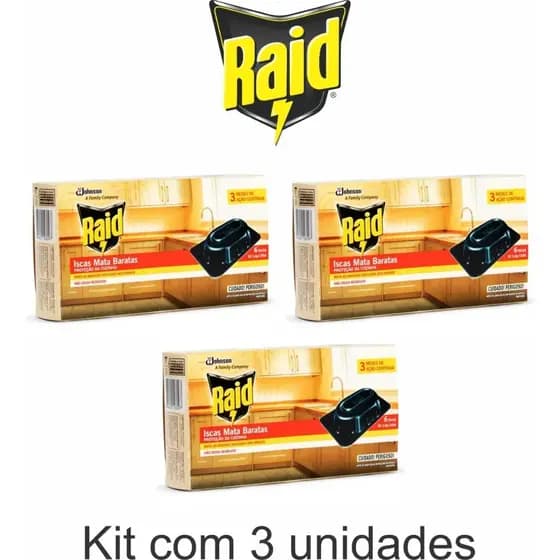 Kit 3 Raid Armadilha Para Matar Baratas Caixa C/18 Iscas