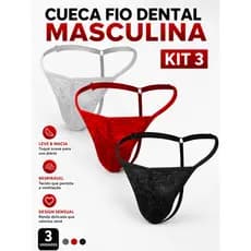 Kit 3 Cueca calcinha Masculina micro fio dental em renda transparente rosa Biquini fio dental masculino