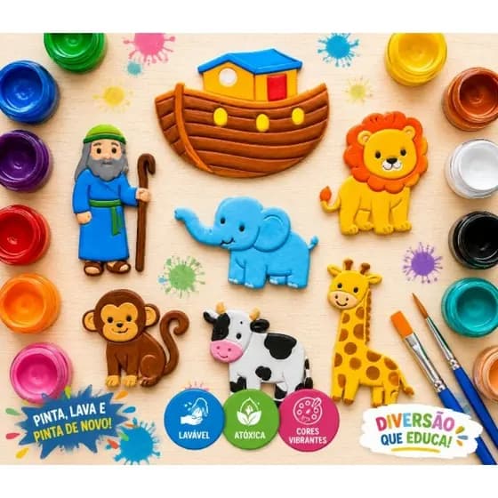 Kit de Pintura Infantil Lavável Para Pintar Arca de Noé | Pinta e Lava para Colorir