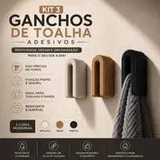 Kit 3 Ganchos de Parede Toalha Adesivo | Toalheiro |  Instalação sem Furos e sem Bagunça