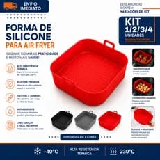 Forma de Silicone 20x20cm Quadrada 1/2/3/4 para Air Fryer Reutilizável Antiaderente Resistente Premium Até 230°C Premium