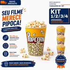 Balde de Pipoca Cinema 1/2/3/4 12x18cm Reutilizável Premium para Filmes Séries e Festas