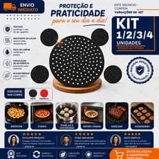 Protetor Tapete Silicone Reutilizável 1/2/3/4 Para Air Fryer 20x20cm Antiaderente Resistente Vermelho ou Preto