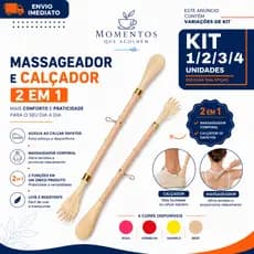 Massageador Corporal e Calçador 1/2/3/4 de Sapatos 2 em 1 Coçador de Costas Longo 47cm Cores Sortidas