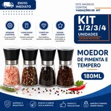 Moedor de Pimenta e Temperos 1/2/3/4 180ml Ajustável Manual Corpo em Vidro Premium