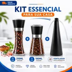 Moedor De Pimenta 210ml + Moedor De Temperos 180ml + Ventilador Repelente De Mosquitos Manual Cozinha