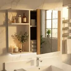 Espelheira Banheiro 1 Porta com Espelho Armário de Banheiro e Lavabo Parede com Prateleira Organizador NIPPO