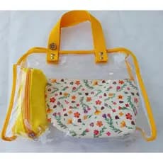 Bolsa Plástico Transparente, alça colorida e duas nécessaires. ideal para praia, piscina, mercado, shopping.