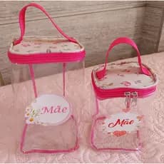 Kit Nécessaire "Mãe" Organizadora, Porta Shampoo, Maquiagem, Viagem, Praia, Transparente.