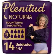 Roupa Íntima Descartável Plenitud® Máxima Absorção, Pacote com 14 Unidades | Noturna, Proteção por até 12h, Tamanho P/M